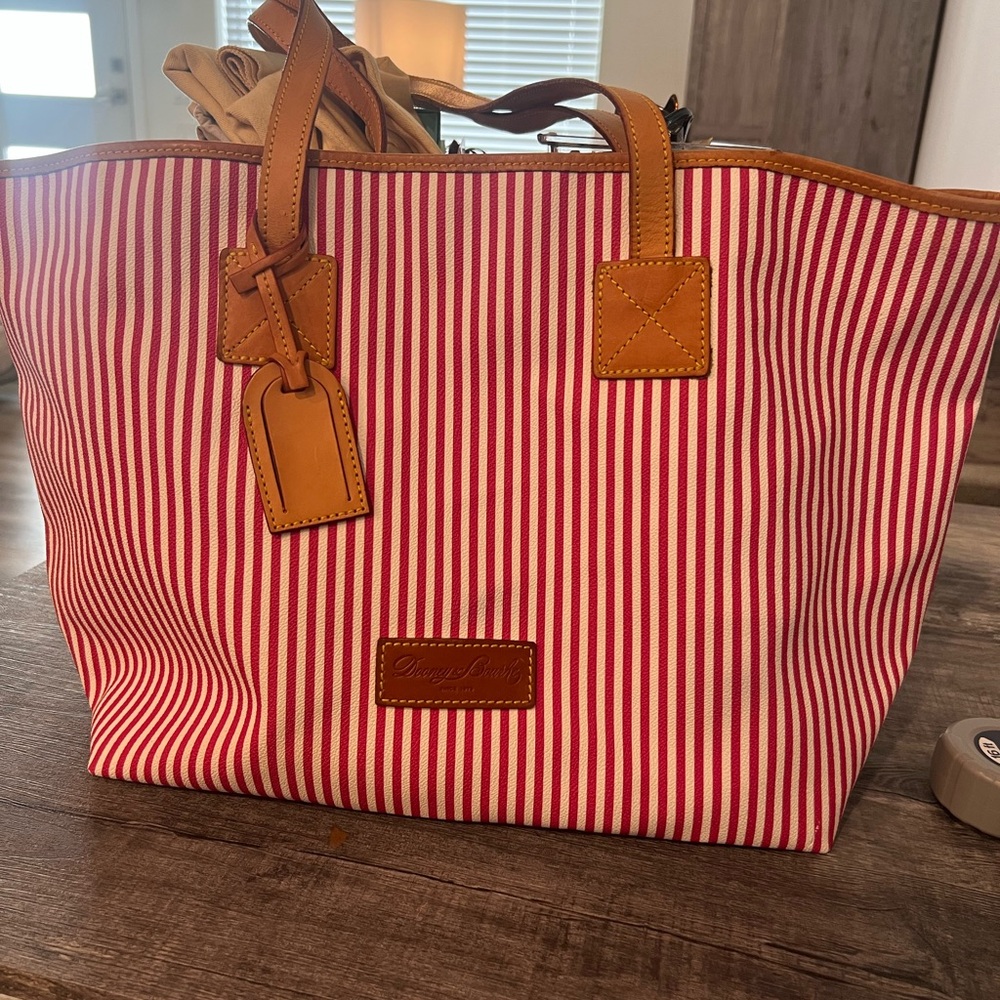 Striped Red and Tan Tote Bag